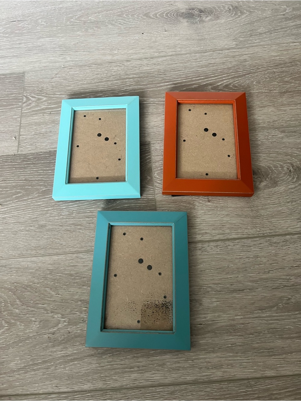 4x6 Wood Photo Frames Set of 3 Blue/Orange Portrait Wall or Stand NWT
